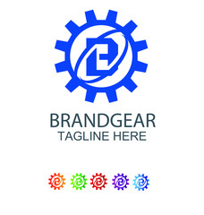 B Letter Logo Techno Gear. Blue vector design concept gear shape with letter logo for technology, business, initial