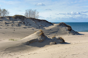 Sand dunes on the sea beach. Sand dunes.