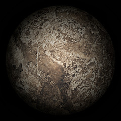 Naklejka premium Arbitrary lifeless planet on a black background