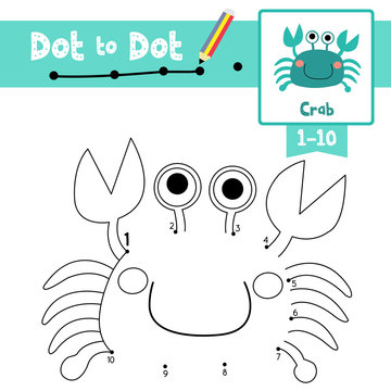Dot to dot educational game and Coloring book Blue Crab animal cartoon character vector illustration