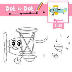 Dot to dot educational game and Coloring book Biplane cartoon character side view vector illustration © natchapohn