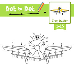 Dot to dot educational game and Coloring book Crop Duster cartoon character side view vector illustration