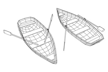 Fototapeta na wymiar Rowing boat with paddles. Wireframe low poly mesh vector illustration