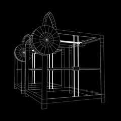 3D Printer Wireframe low poly mesh vector illustration