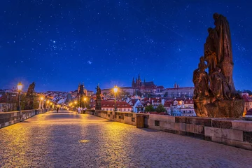 Foto op Canvas Beautiful Charles bridge in Prague at night, Czech Republic © Patryk Kosmider