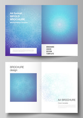 Vector layout of two A4 format modern cover mockups design templates for bifold brochure, flyer, booklet, report. Big Data Visualization, geometric communication background, connected lines and dots.