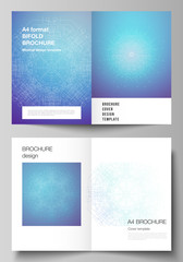Naklejka premium Vector layout of two A4 format modern cover mockups design templates for bifold brochure, flyer, booklet, report. Big Data Visualization, geometric communication background, connected lines and dots.