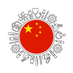 Chinese Coronavirus 2019-nCoV pattern with line style medical icons. Coronavirus in China medicine vector background.