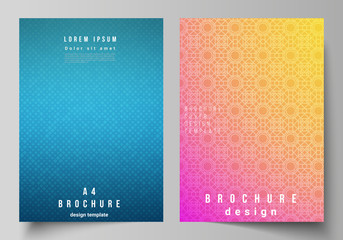 The vector layout of A4 format modern cover mockups design templates for brochure, magazine, flyer, booklet, annual report. Abstract geometric pattern with colorful gradient business background.