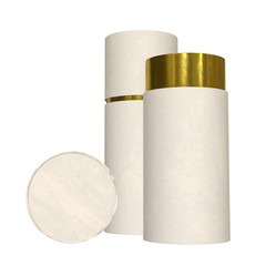 Kraft paper cardboard tube package with gold part mock up. 3d render isolated on white background.