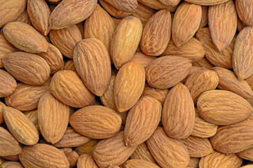 Almonds in bulk. close up. top view.