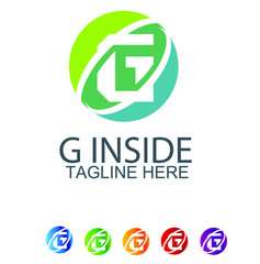  Letter G logo with Circle inside with blue. Vector bright colors typeface for delivery labels, business headlines, finance posters, sport cards etc.