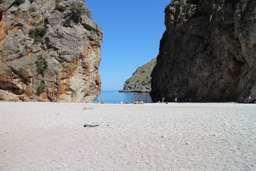 Beach in mouth of canyon Torrent de Pareis, Mallorca, Spain