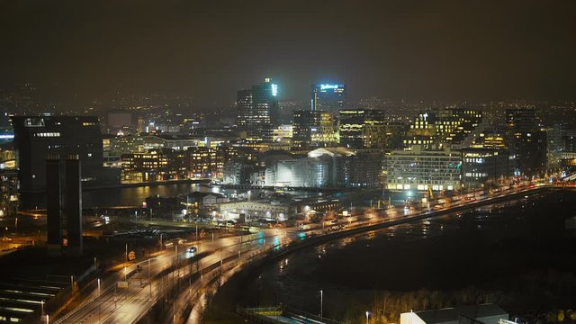 Oslo architecture and traffic at night