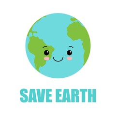 creative concept planet Earth globe with a sweet cute face smiling for humanity earth day cartoon modern flat design style.