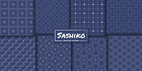 Japanese sashiko seamless pattern vector collection, Decorative wallpaper.
