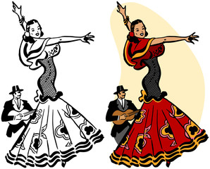 A Spanish woman performing a traditional flamenco dance.  - obrazy, fototapety, plakaty