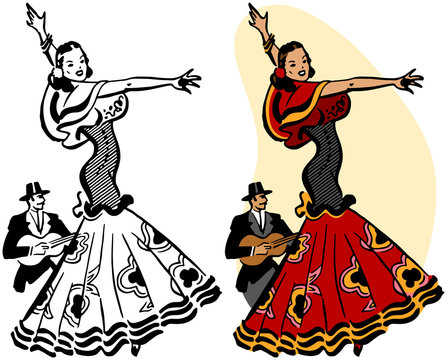A Spanish woman performing a traditional flamenco dance. 