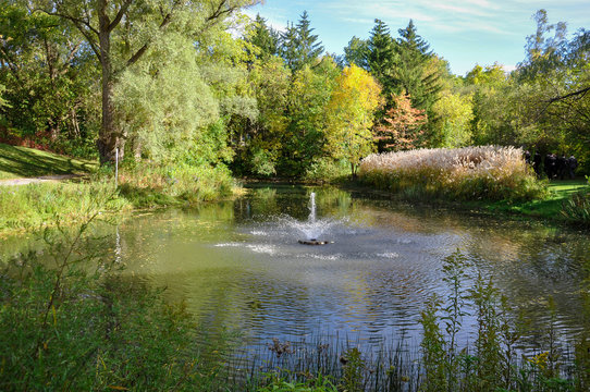 Water fountain  at Toogood Pond Park in Unionville Markham, Ontario, Canada
