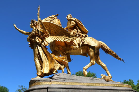 Manhattan, New York, United States. The dedicated monument to general Sherman in a sunny spring day.