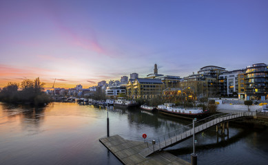 View from Kew Bridge, London at sunset
