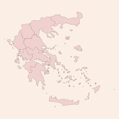 Obraz premium Greece political map with provinces vector graphics design. Vintage pink shade background vector. Perfect for business concepts, backgrounds, backdrop, banner, poster, sticker, label and wallpapers.