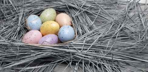 Easter eggs on wooden background