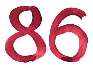 Fototapeta premium Watercolor numbers, hand-drawn by brush. Burgundy vintage symbol. Template for greetings, design, postcards, decoration.
