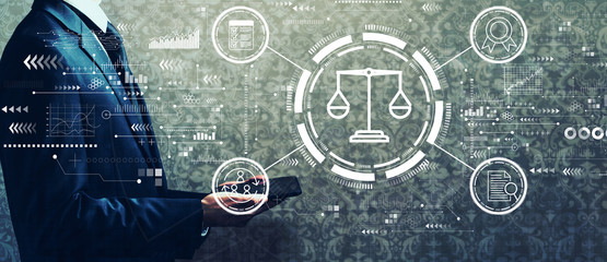 Legal advice service concept with businessman holding a tablet computer