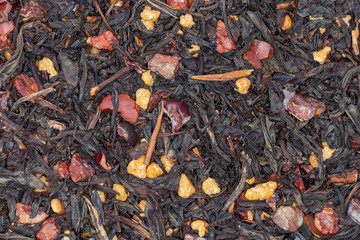 Layer of herbal black tea with spices and chocolate