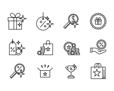 Gift Loyalty Program Sign Black Thin Line Icon Set. Vector