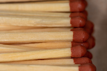Close up of wooden matches in cardboard box