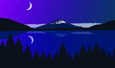 Mountain flat vector sky forest night