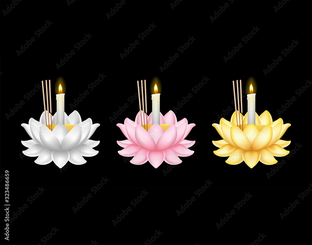 Wall mural Realistic Detailed 3d Loy Krathong Set. Vector