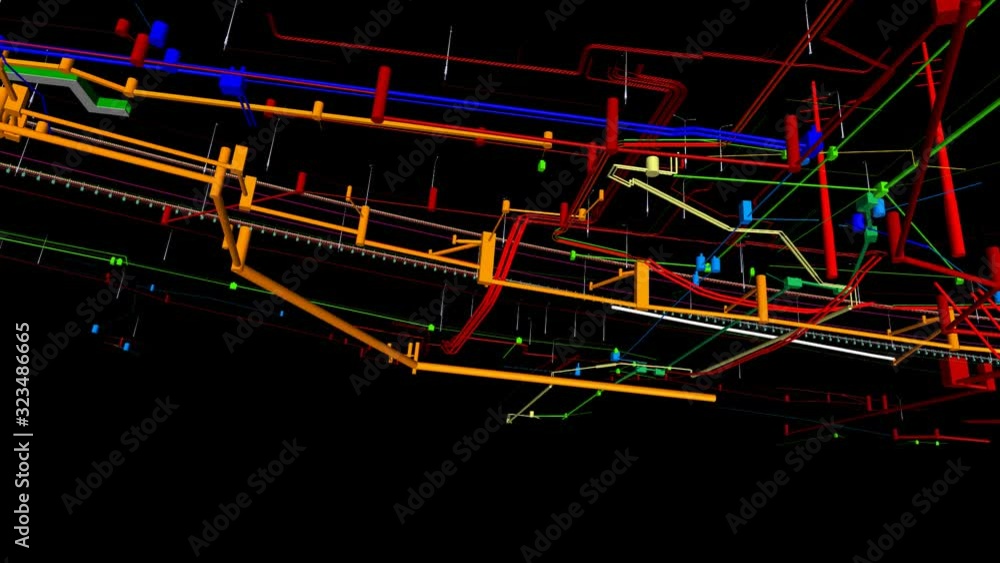Poster the bim model of the underground infrastructure object of urban utilities wireframe view