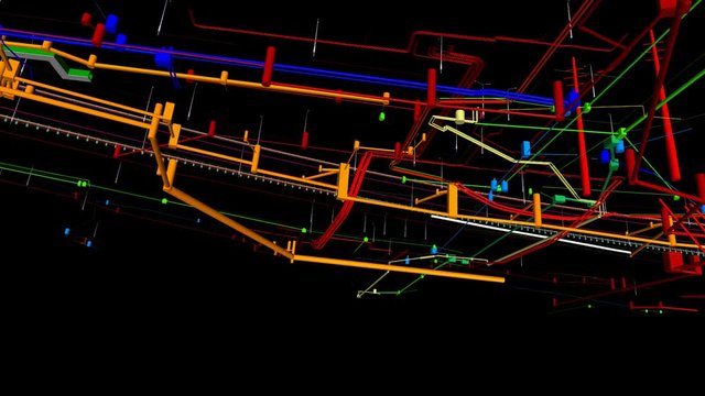 The BIM model of the underground infrastructure object of urban utilities wireframe view