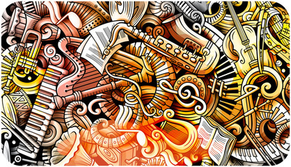 Classic Music hand drawn doodle banner. Cartoon detailed flyer.
