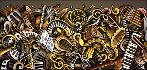 Classic Music hand drawn doodle banner. Cartoon detailed flyer. © balabolka