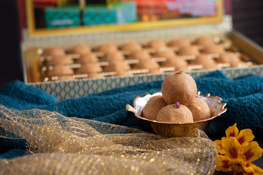 Besan Laddu Indian Sweet Dish Decorated