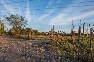 Obraz premium Camino con cielo azul del atardecer