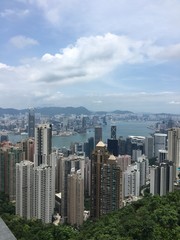 Fototapeta na wymiar Hong Kong buildings, sea and sky view, Victoria Peak