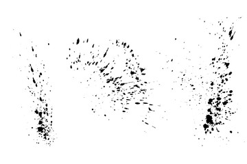 Black paint splatter set isolated on white background. Water splash silhouette vector texture overlay.