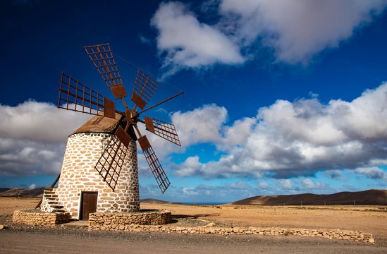 tafia windmill, fuerteventura, canary islands, spain.