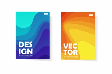 Colorful covers with waves imitating liquid, modern design. Minimum geometric gradients of the drawing.