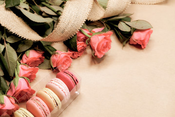 Flowers and macarons.