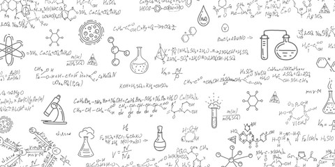 School background in chemistry .Handwritten formulas background.Letters and numbers .	 - obrazy, fototapety, plakaty