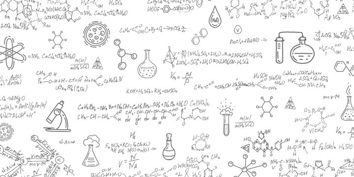School background in chemistry .Handwritten formulas background.Letters and numbers .	