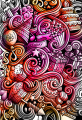 Holidays hand drawn doodle banner. Cartoon detailed flyer.