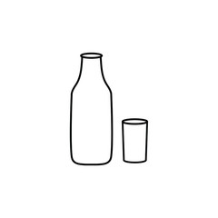 bottle of milk icon and glass - black vector