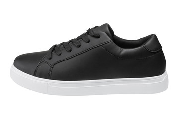one black sports shoe with a white sole, on a white background